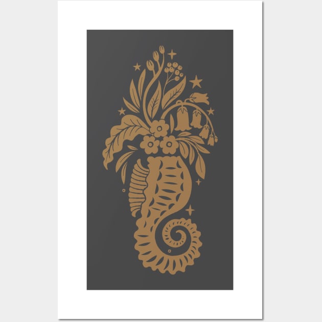 Floral Boho Surrealism Seahorse Wall Art by Rebelform